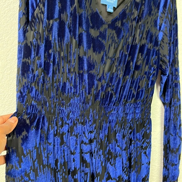 Simply Vera Vera Wang Blue Burned out Velvet  V Neck Dress Sz L Whimsigoth Midi - Picture 9 of 9